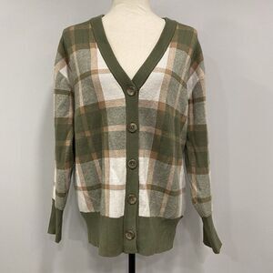RACHEL ZOE M Plaid V-Neck Soft Clueless Preppy Grandpa Cardigan Sweater Academia